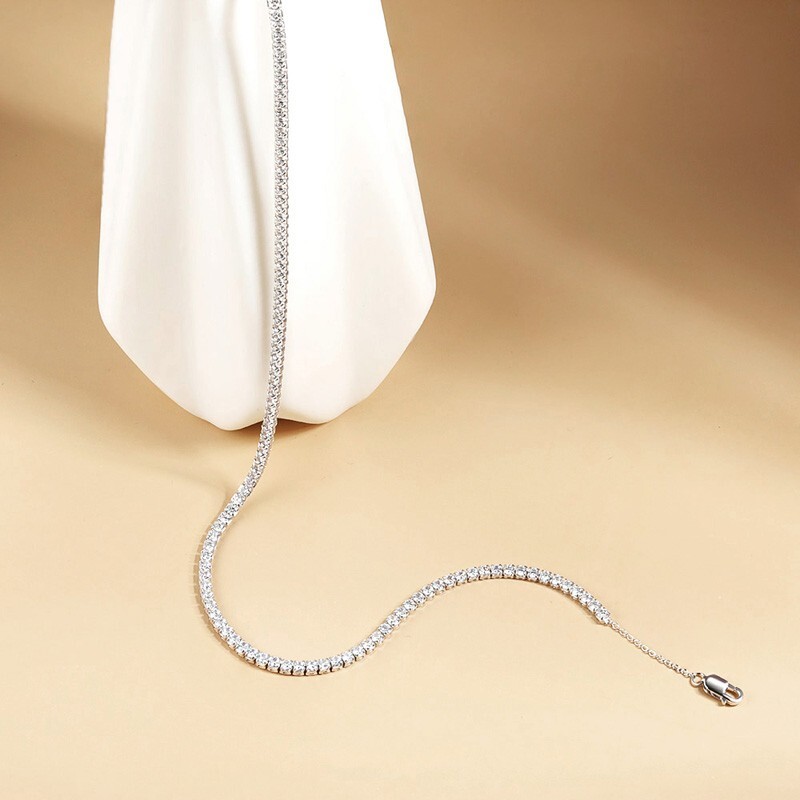 2mm Moissanite Tennis Chain Necklace Women’s Choker 925 Sterling Silver Chain