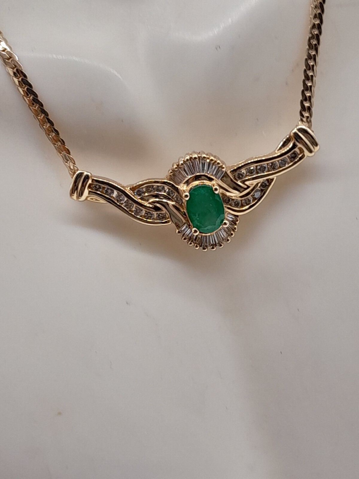 ADL 14k gold channel set and baguette diamond Emerald bib necklace LKNEW $3600