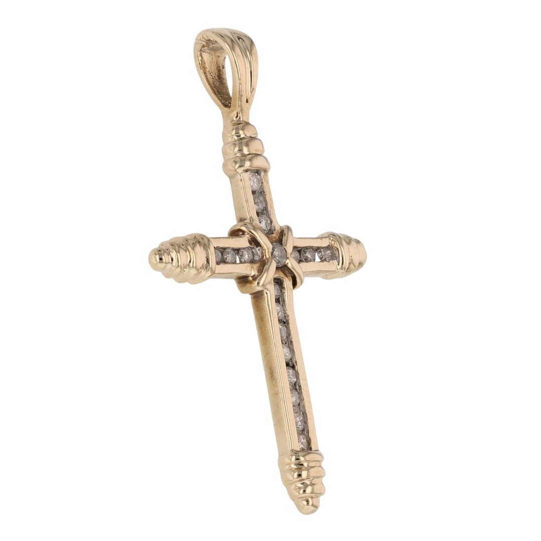 .19ctw Diamond Channel-Set Religious Cross Pendant No Chain 10k Yellow Gold