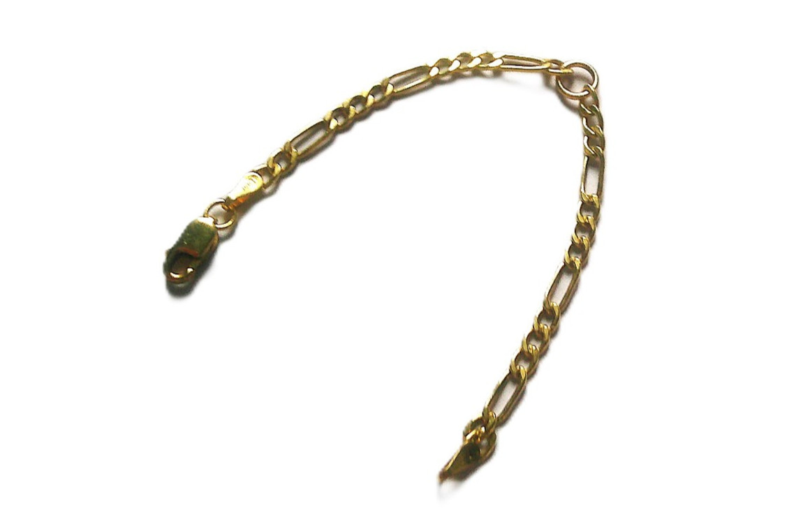 10K Yellow Gold 4″ Inches Figaro Chain Extendable Extender 2.7mm Thick. Italy.