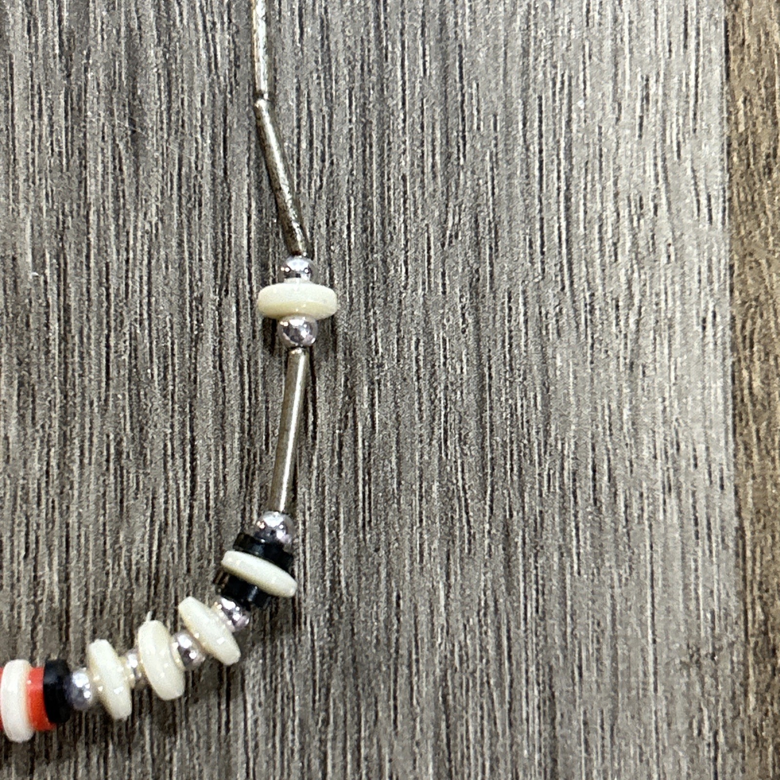 Southwestern Choker Liquid Sterling Silver/Orange Black White Bead Necklace 16”