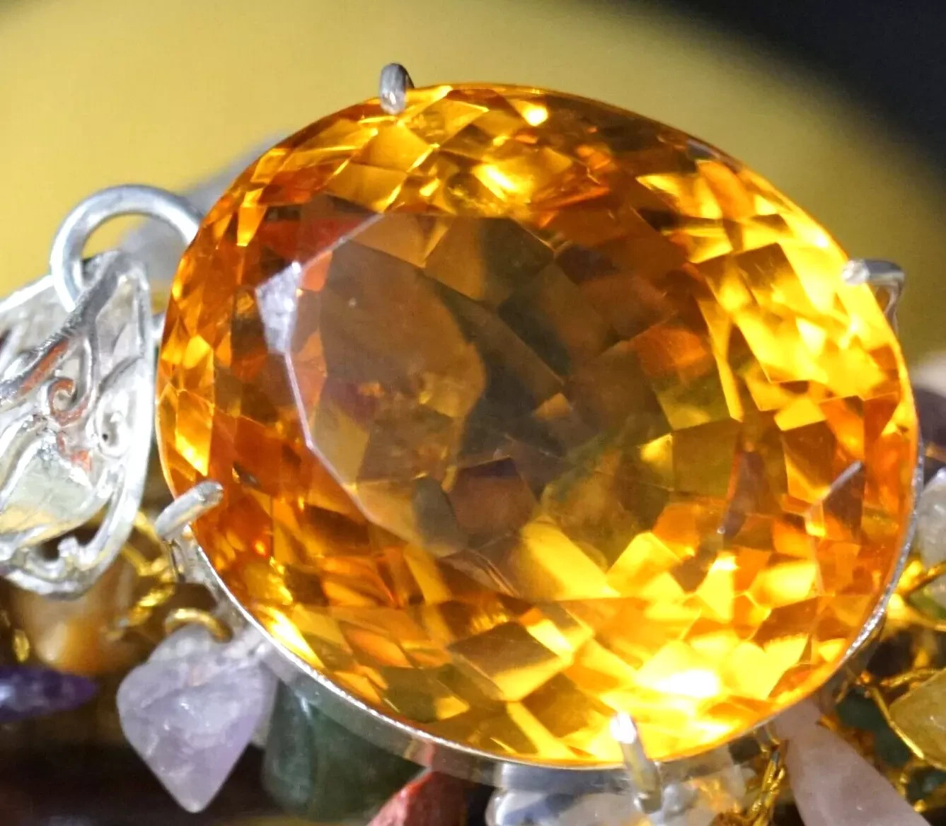 94 Ct+ Natural Yellow Citrine 925 Solid Silver Oval Pendant Loose Gemstone A+