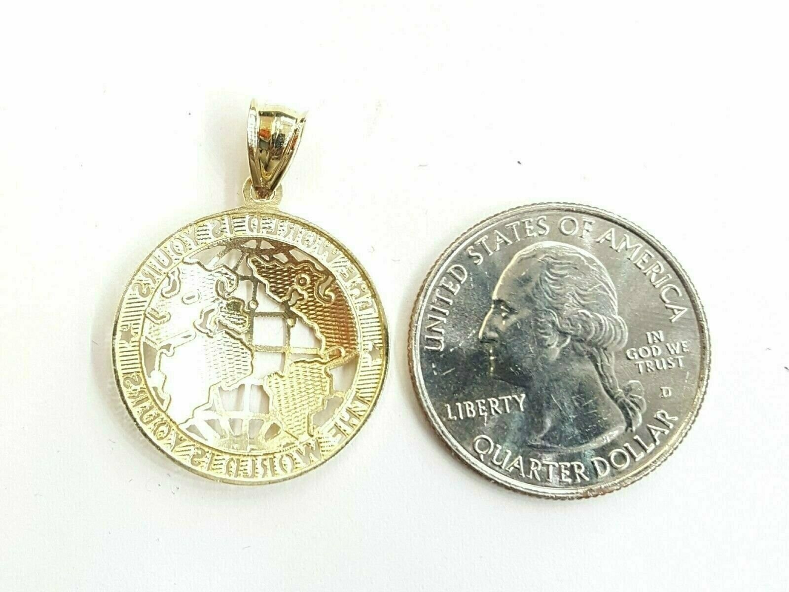 10k yellow gold round globe planet earth world map pendant jewelry 0.89″ 2.1g