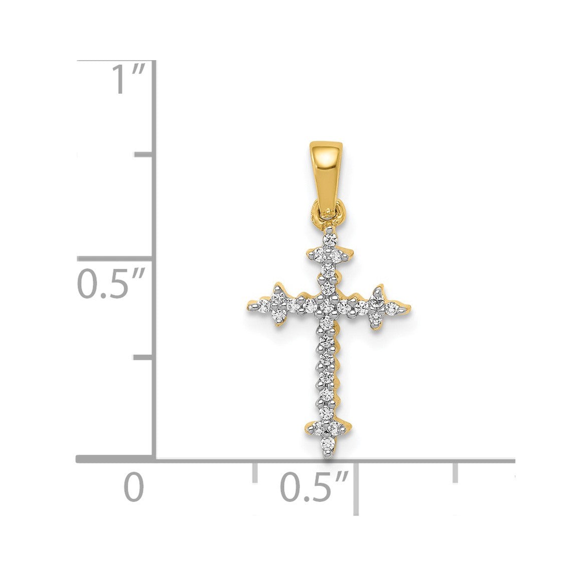 14k Yellow Gold and Rhodium 1/10ctw Diamond Fleur de Lis Cross Pendant
