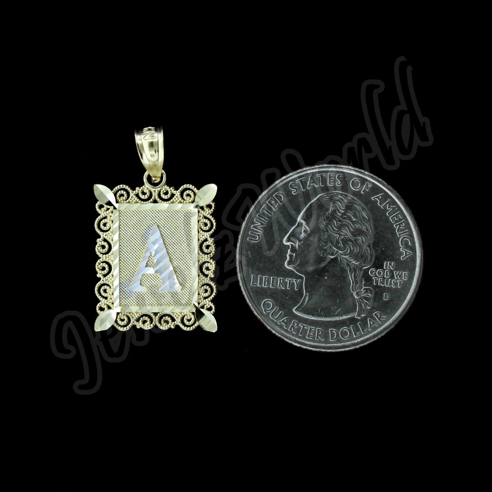 10K Solid Yellow Gold Initial Letter Plate Pendant A-Z Alphabet Charm – 2 Sizes