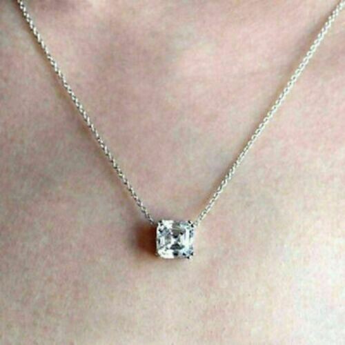 2 Ct Asscher Cut Lab Created Diamond Solitaire Pendant 14k White Gold Finish