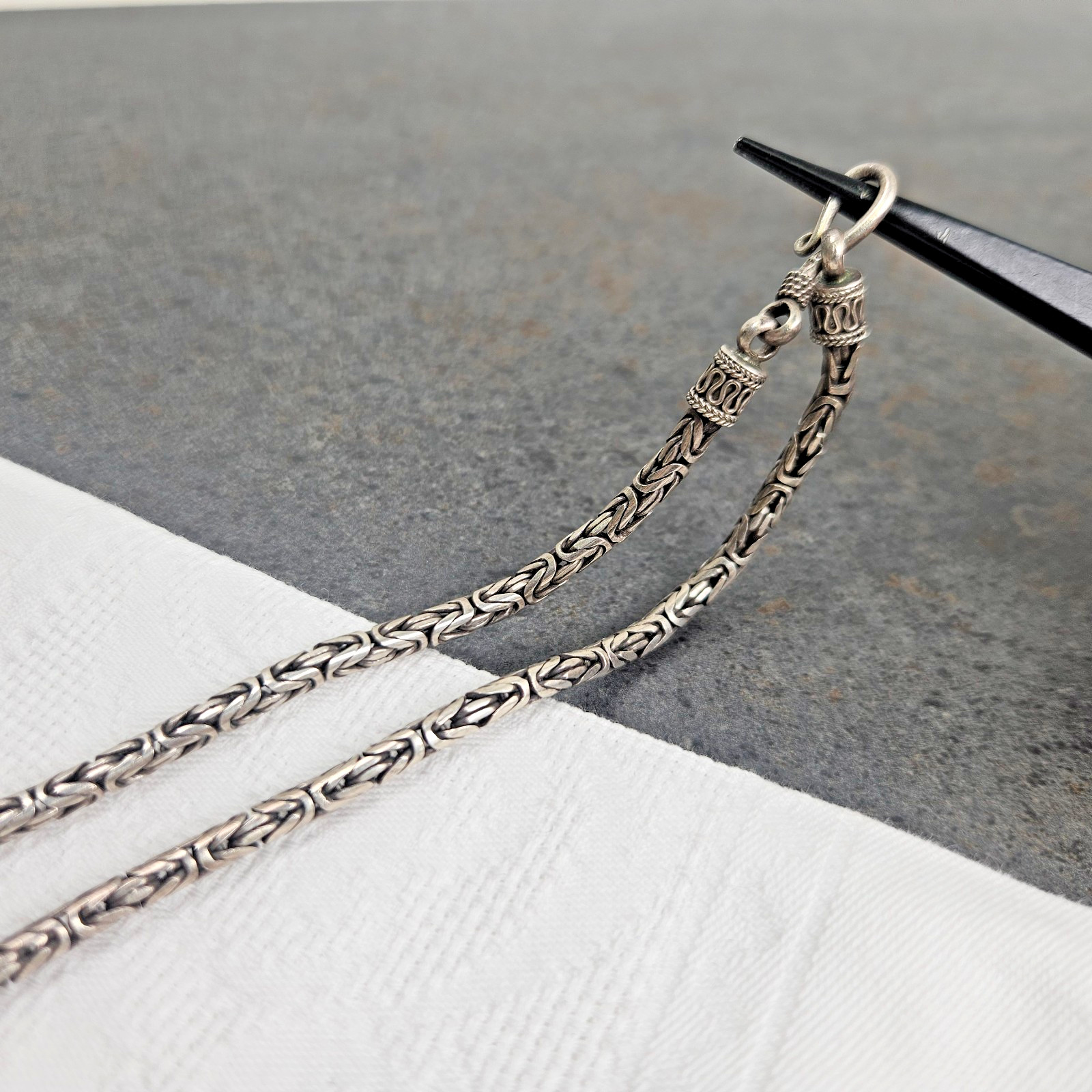 Sterling Silver Byzantine Chain Open S Hook Clasp 30″ Biker Men’s Necklace Long