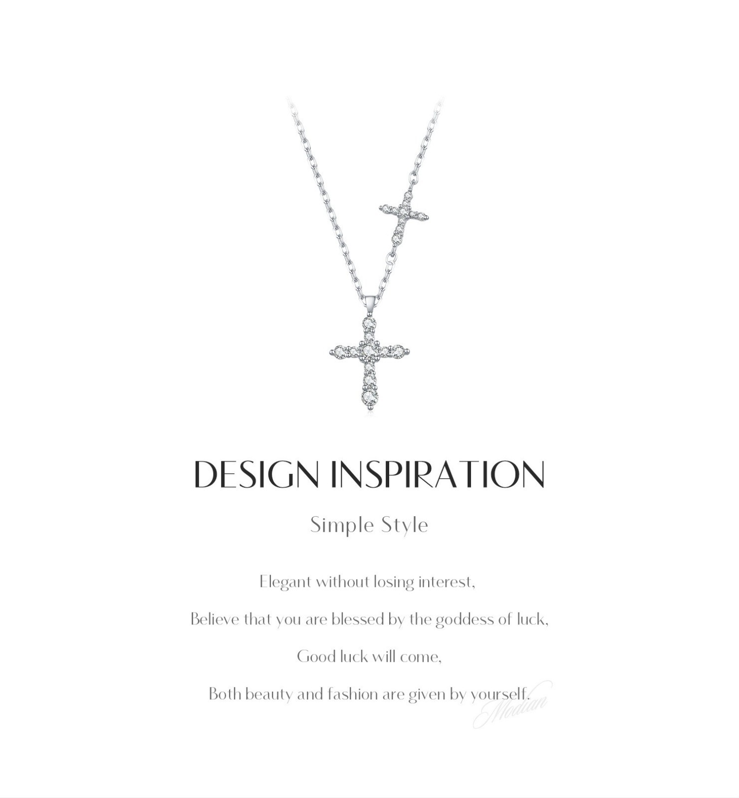 925 Sterling Silver Moissanite Double Cross Pendant Necklace Women Gift