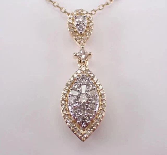 Real Moissanite 3Ct Round Cut Cluster Teardrop Pendant 14K Two Tone Gold Plated