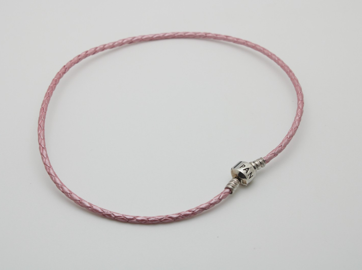 Pandora Pink Leather 925 Sterling Silver Braided Logo Clasp Necklace 15 In