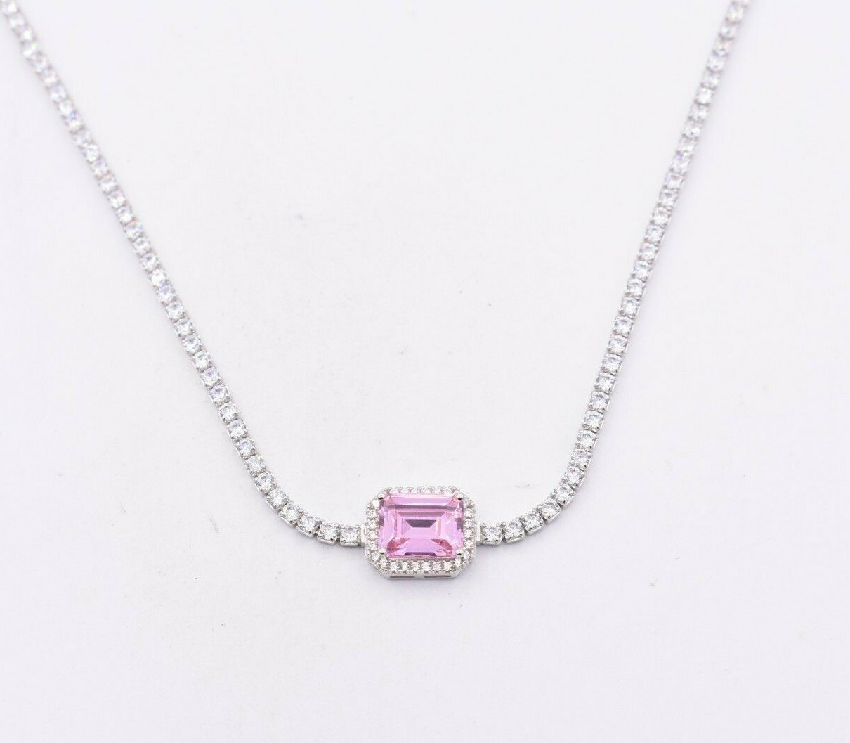 Colorful Round Cut CZ Tennis Choker Chain Necklace Real Sterling Silver 925 15″
