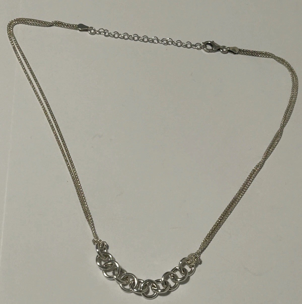 Sterling Silver Double Popcorn Link Necklace with Large Round Link Front (6.42g)