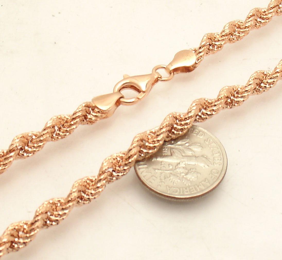 Technibond Diamond Cut Rope Chain Necklace 14K Rose Gold Plated Sterling Silver