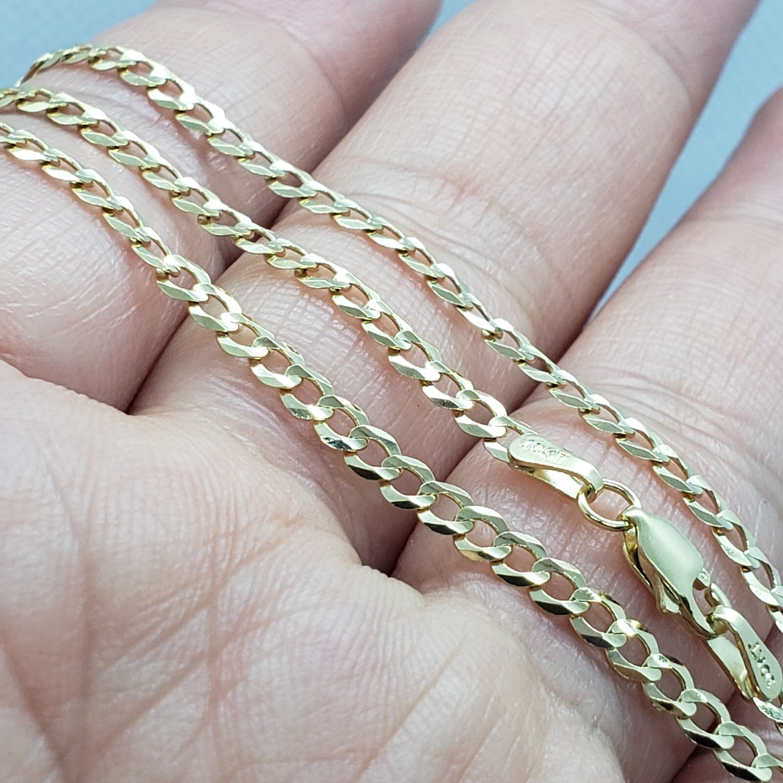 10K Yellow Gold Solid Cuban Link Chain Curb Necklace Bracelet 3mm, 7″~30″
