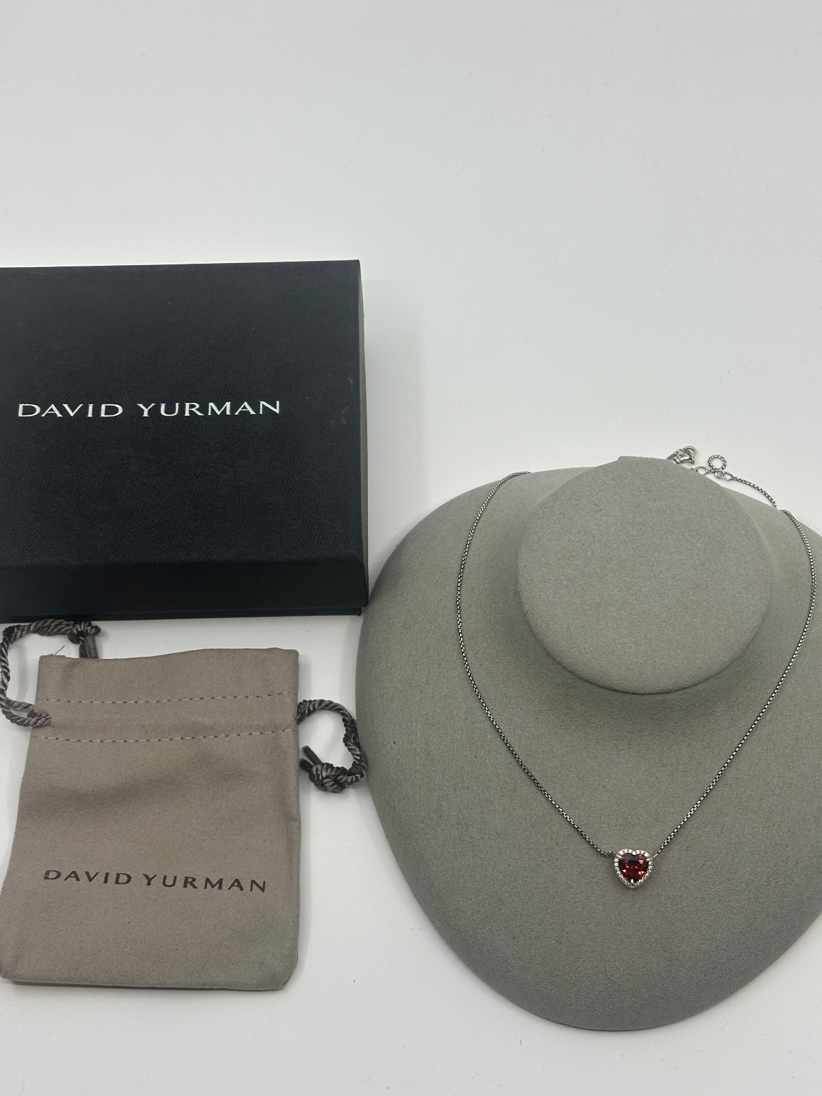 925 David Yurman Chatelaine Garnet Heart Pendant Necklace