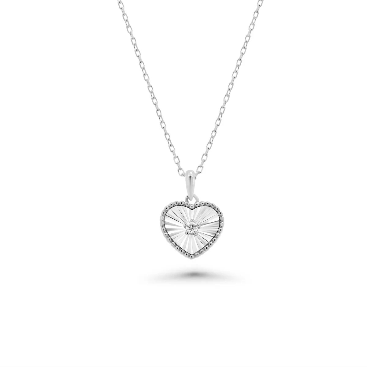 GRA Moissanite Fluted Heart Necklace 925 Sterling Silver Rhodium Plated 16-18″