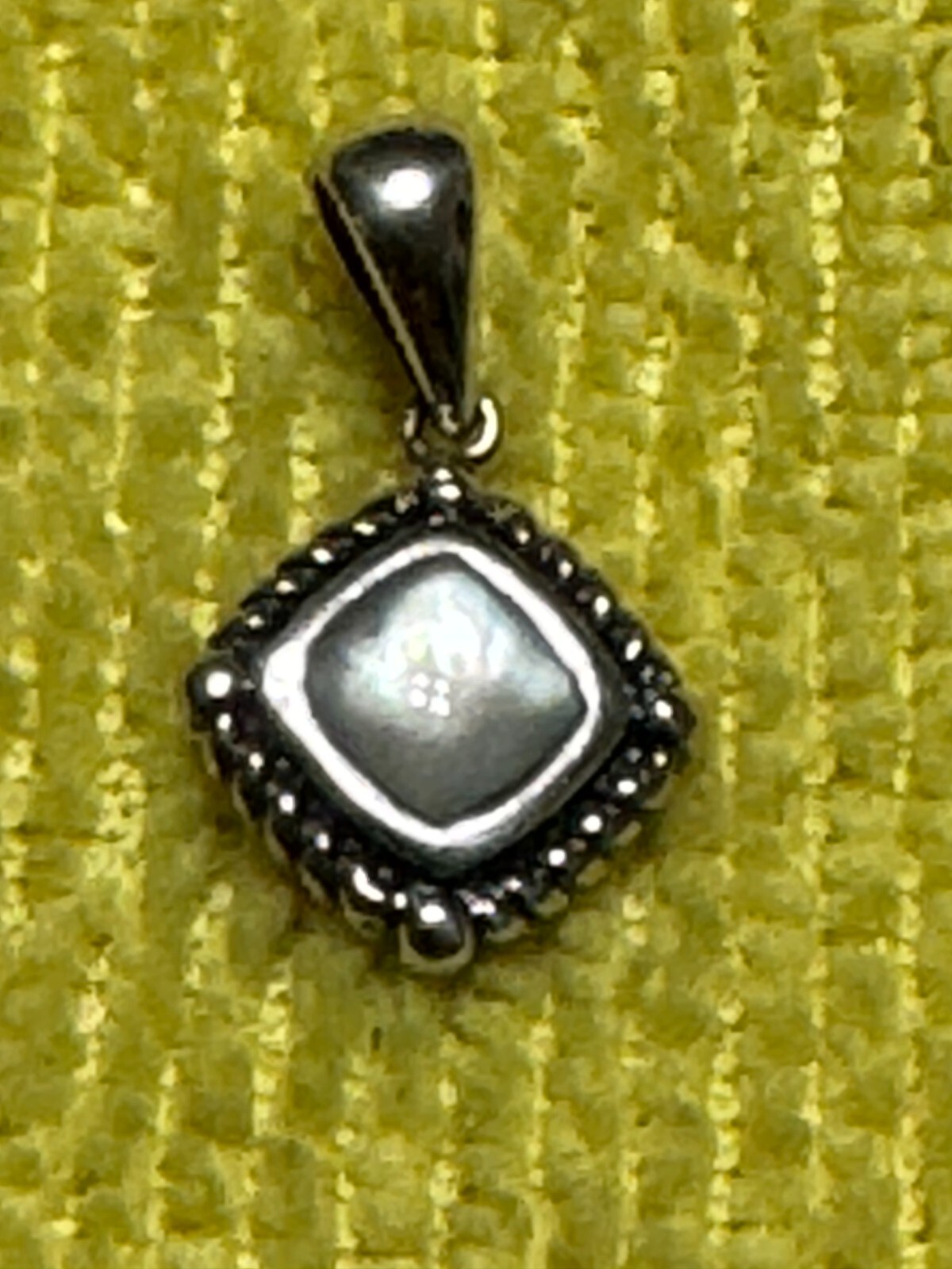 Sterling Silver Square Unknown Center Stone Charm w/free ship