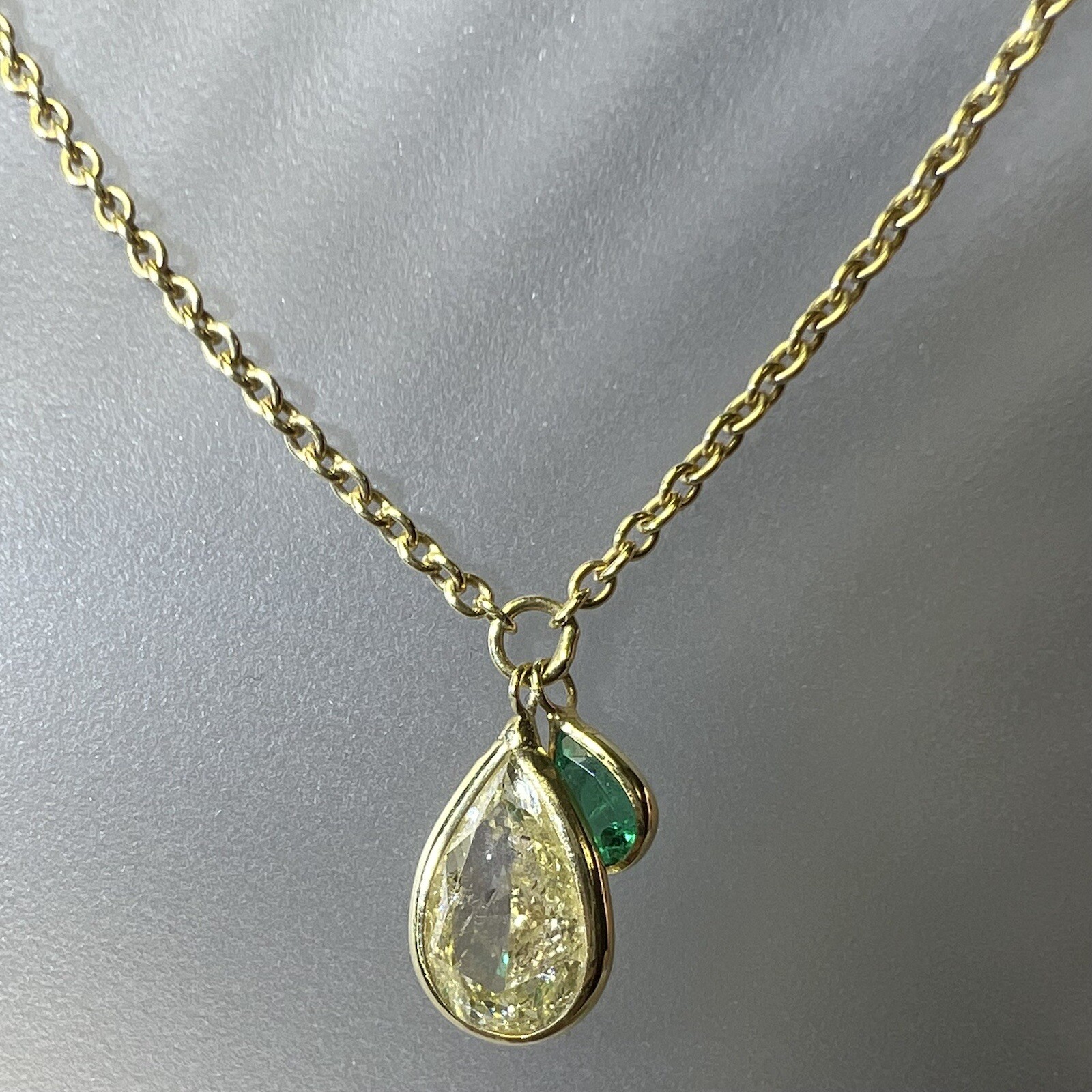 1CT Fancy Light Yellow I1 Diamond Solitaire Set 14K Yellow Gold Necklace 16″