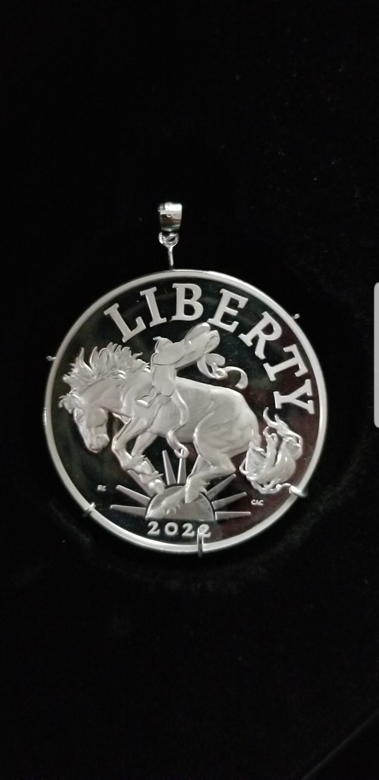1 ounce silver American Liberty Relief Pendant set in Sterling Silver 