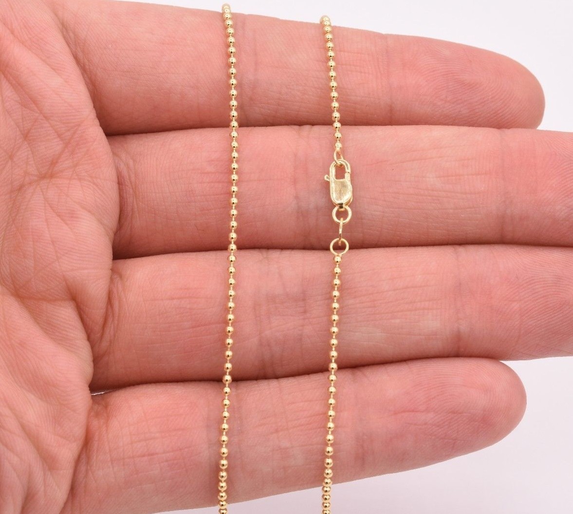 1.5mm Round All Shiny Plain Bead Ball Chain Necklace Real Solid 14K Yellow Gold