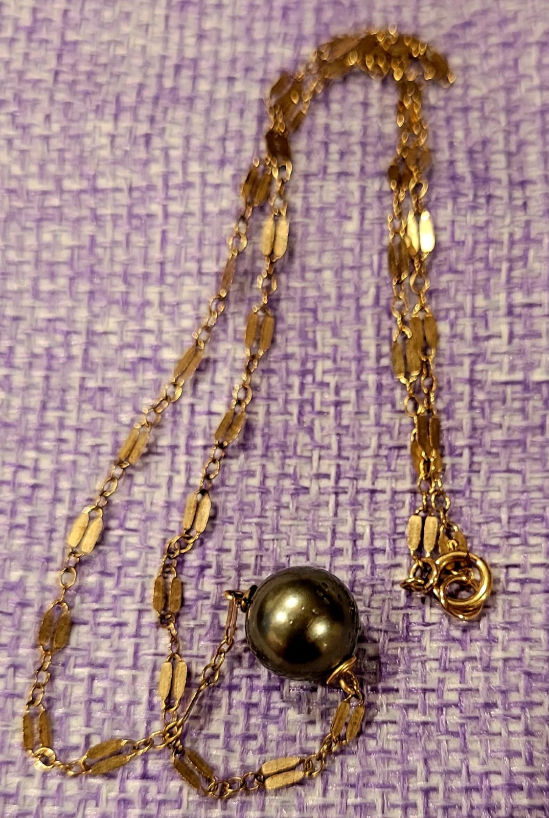 14K Gold Filled Dark Tahitian Pearl Pendant Necklace 15–16″