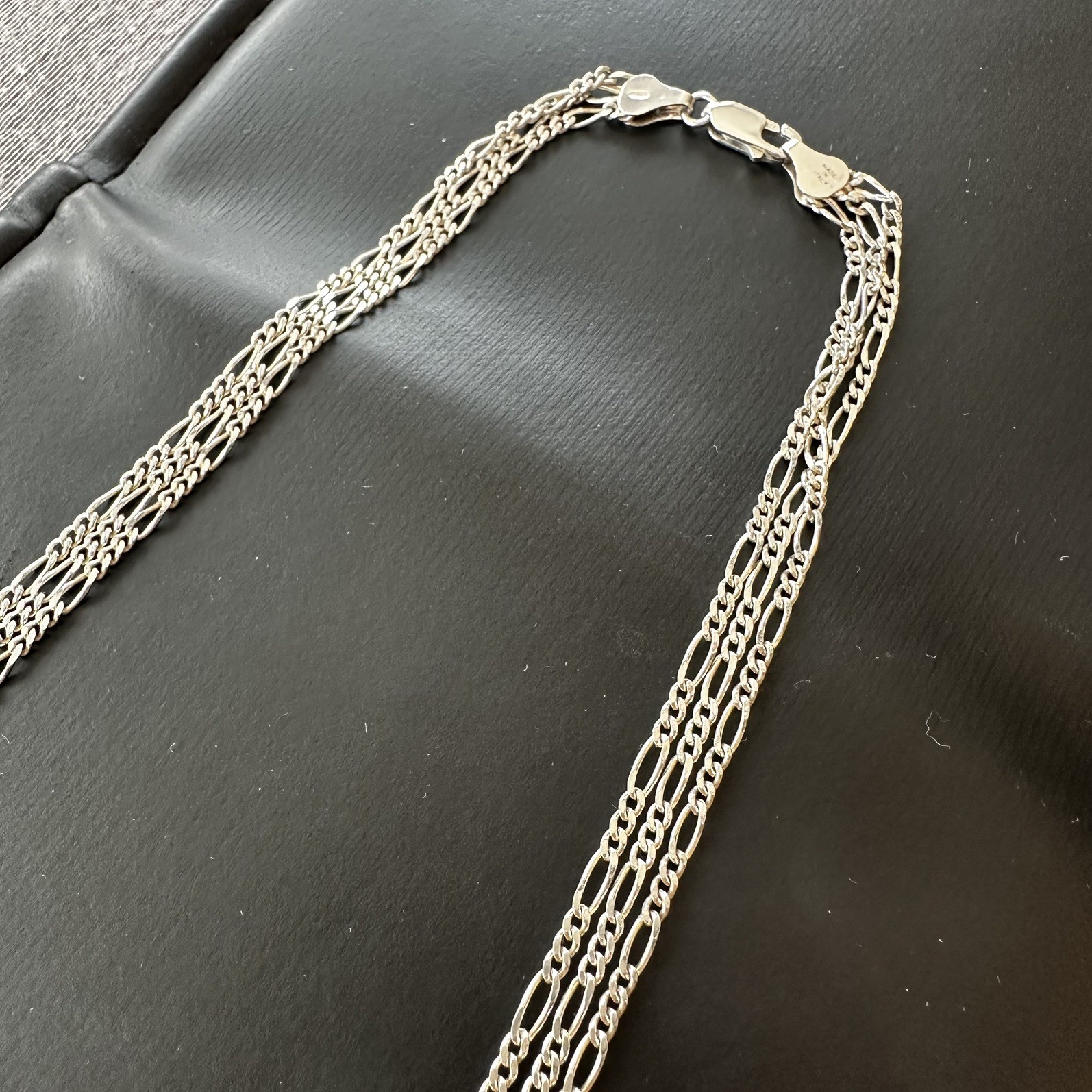 Milor Italy Sterling Silver 925 3 Strand Figaro Chain Necklace 20″ 15 grams