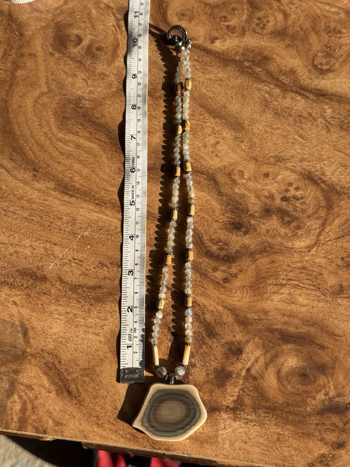 Vintage Southwest Sterling Silver Quartz Jasper Beaded Necklace With Pendant 925