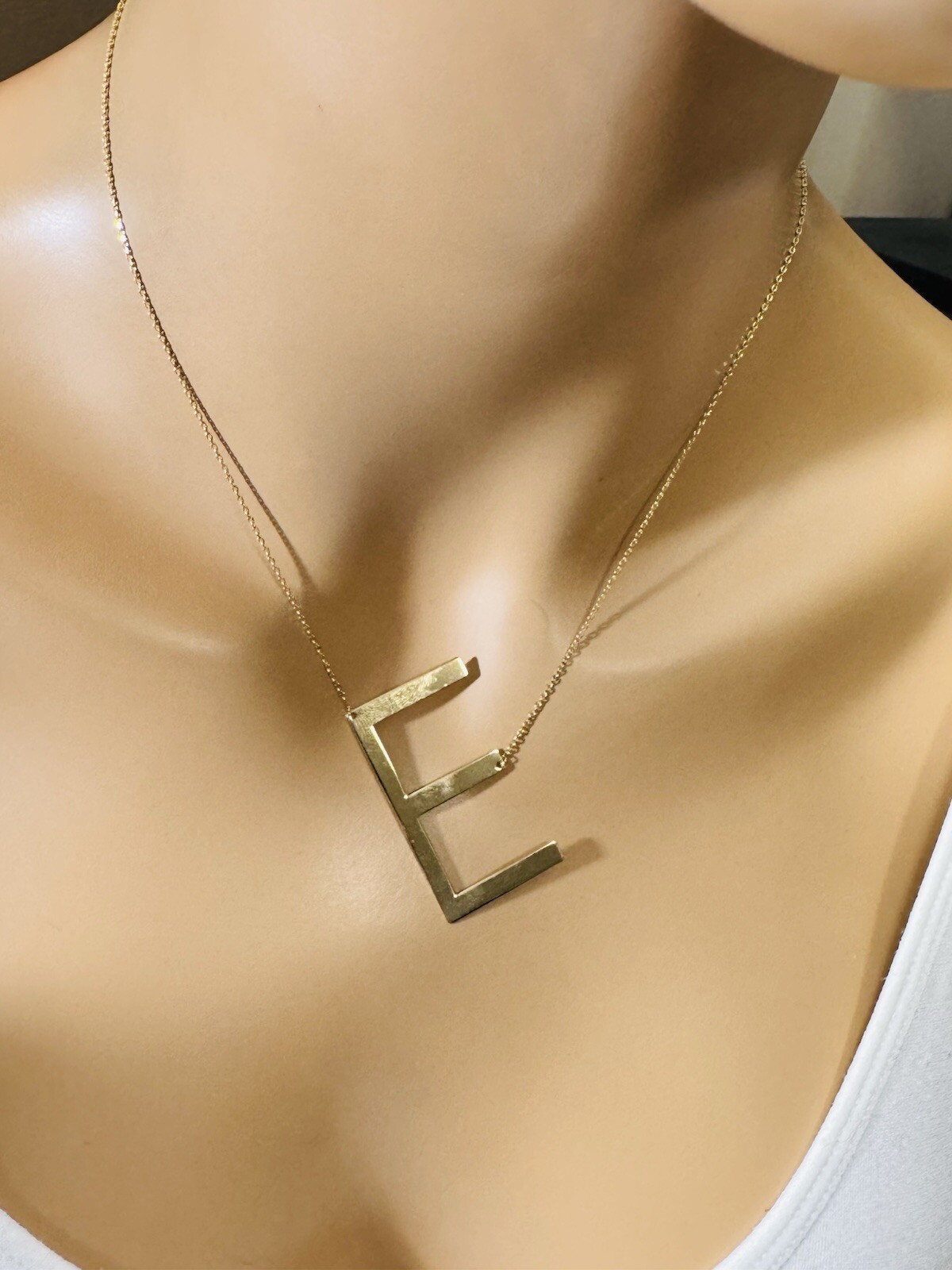 RARE 18K 750 Fine Gold Letter E initial Necklace 16.5/17.5” Long 1mm 4.3g
