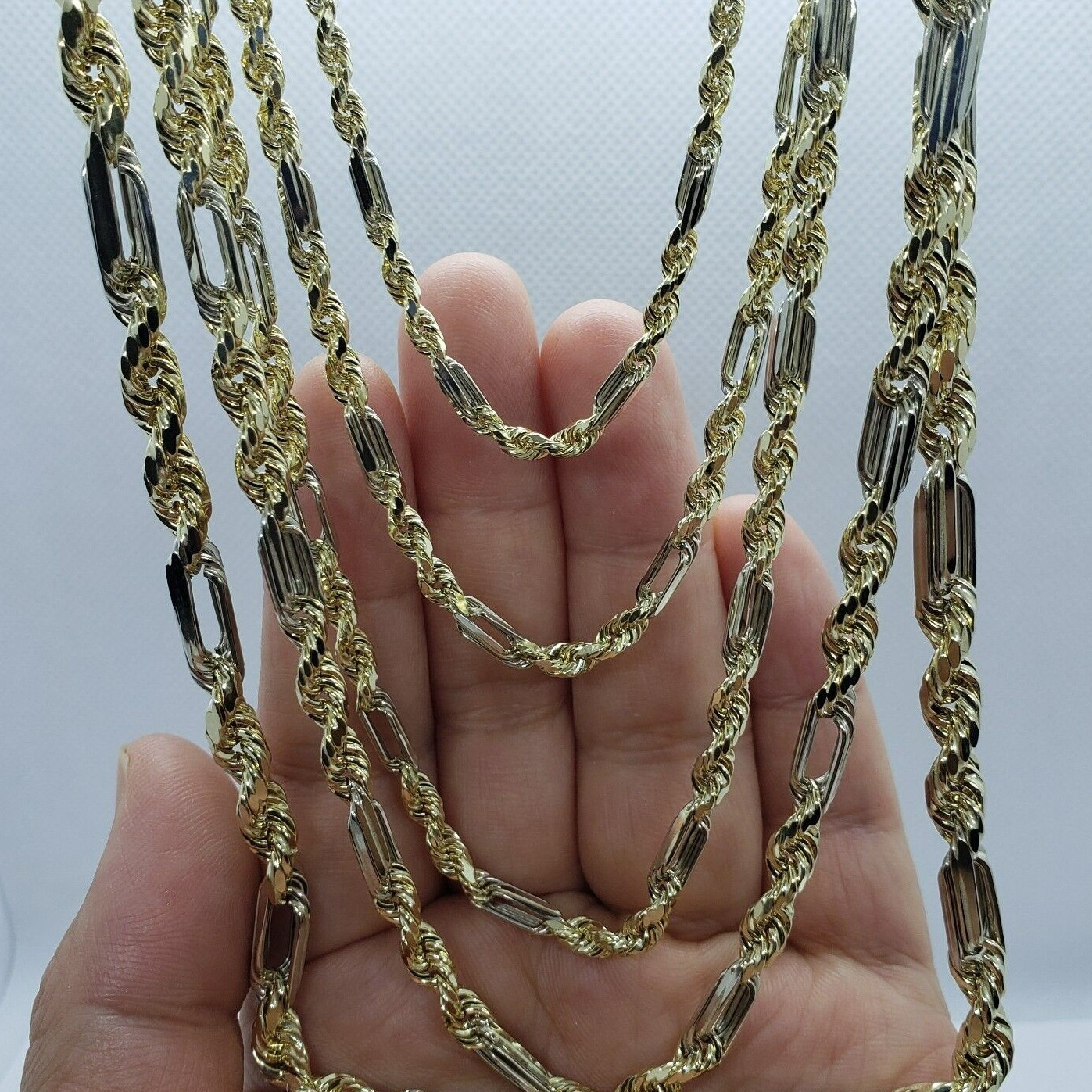 Authentic 14k Gold Two Tone Figarope Chain Necklace or bracelet 3mm-6mm 7″-30″