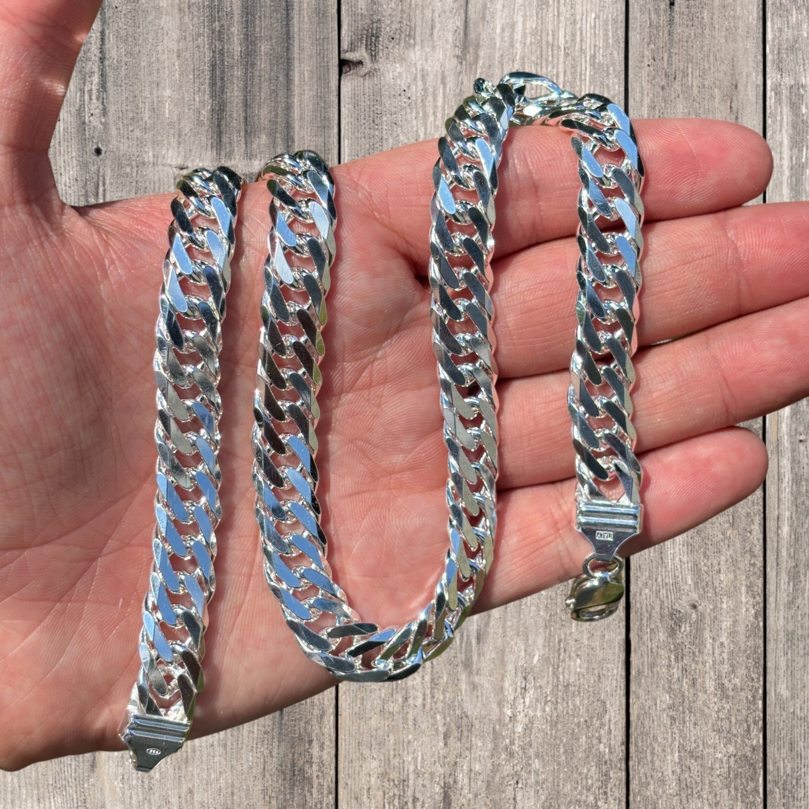 12mm Double Curb Link Chain Necklace – Solid 925 Sterling Silver MADE IN ITALY