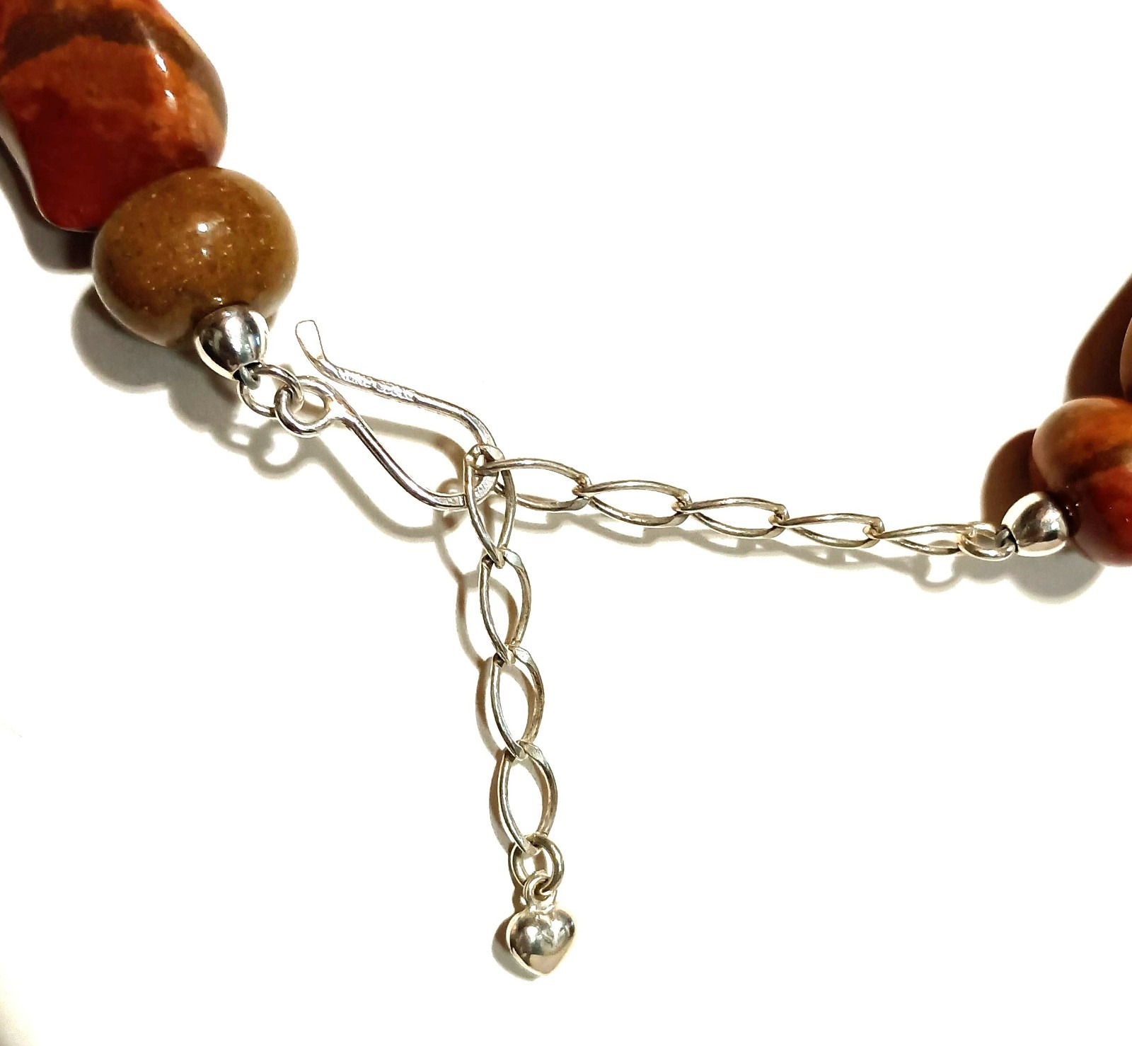 JAY KING STERLING SILVER RED JASPER AGATE NECKLACE 28″ W/3″ EXTENDER, HOOK CLASP