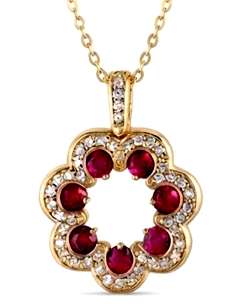 0.96ct Natural round diamond 14k BIS Hallmarked yellow gold Ruby Wedding Pendant
