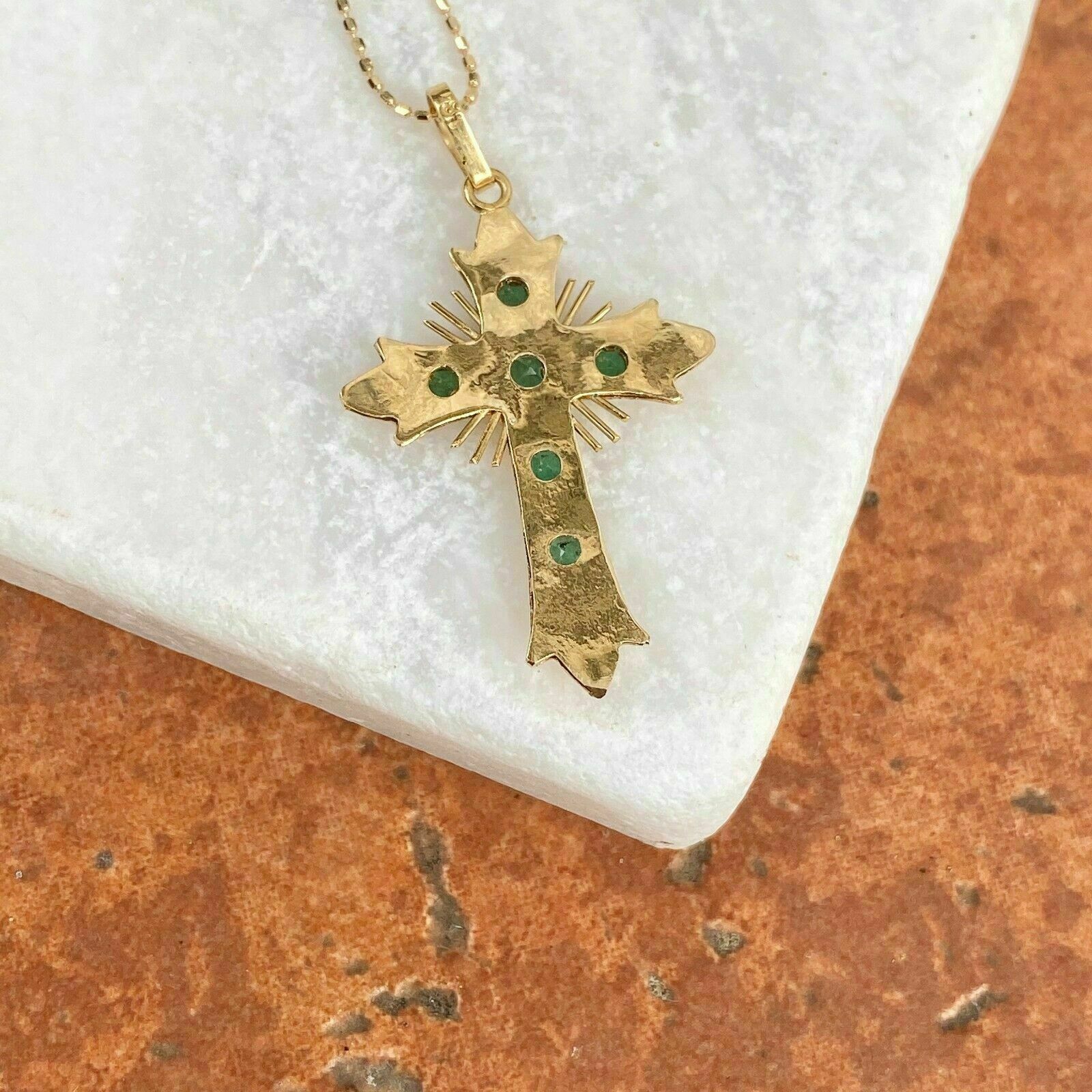 3Ct Princess Cut Lab Created Emerald Cross Pendant For Women 14k Gold Finish