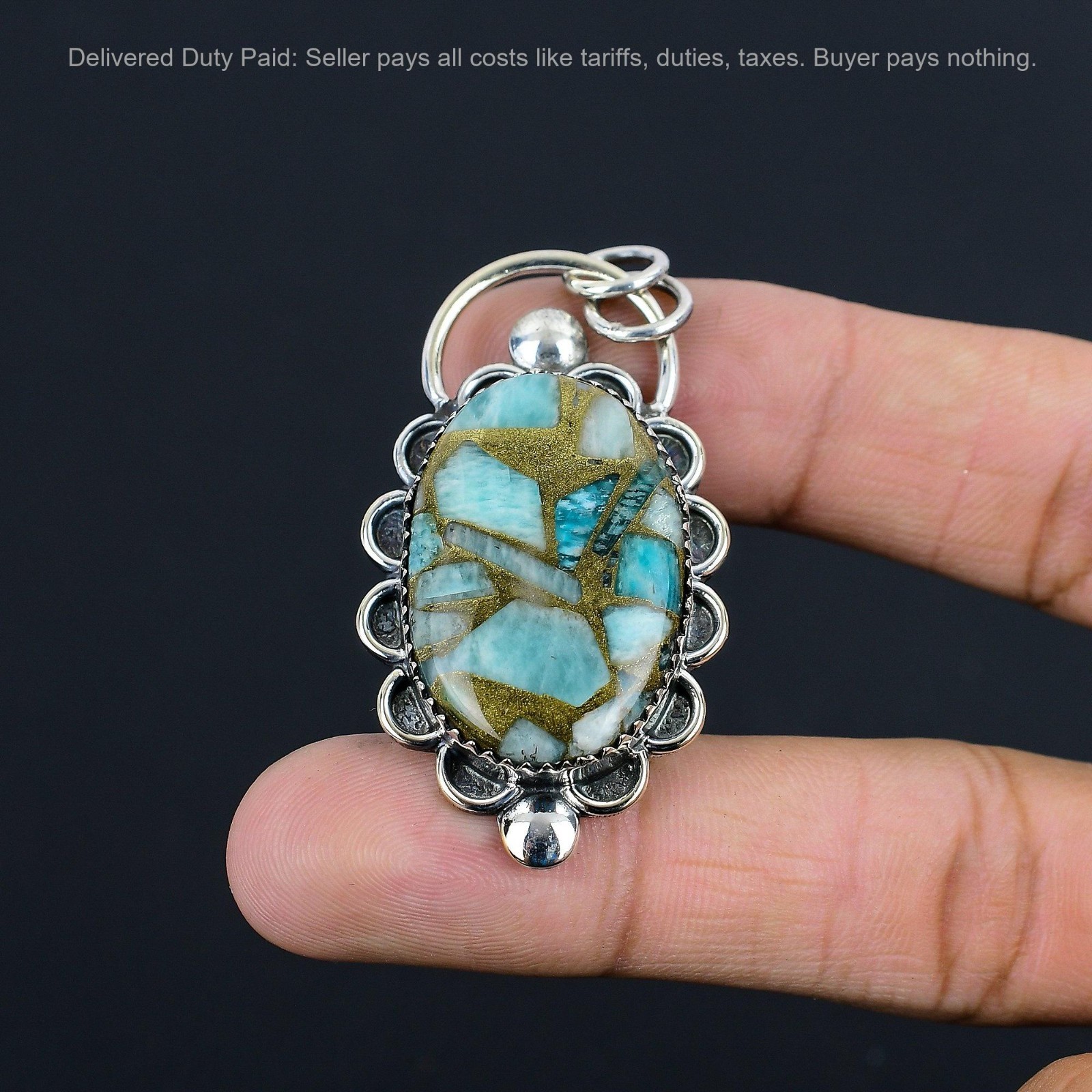 Natural Copper Amazonite Anniversary Birthday Wedding Trendy Pendant 925 Silver