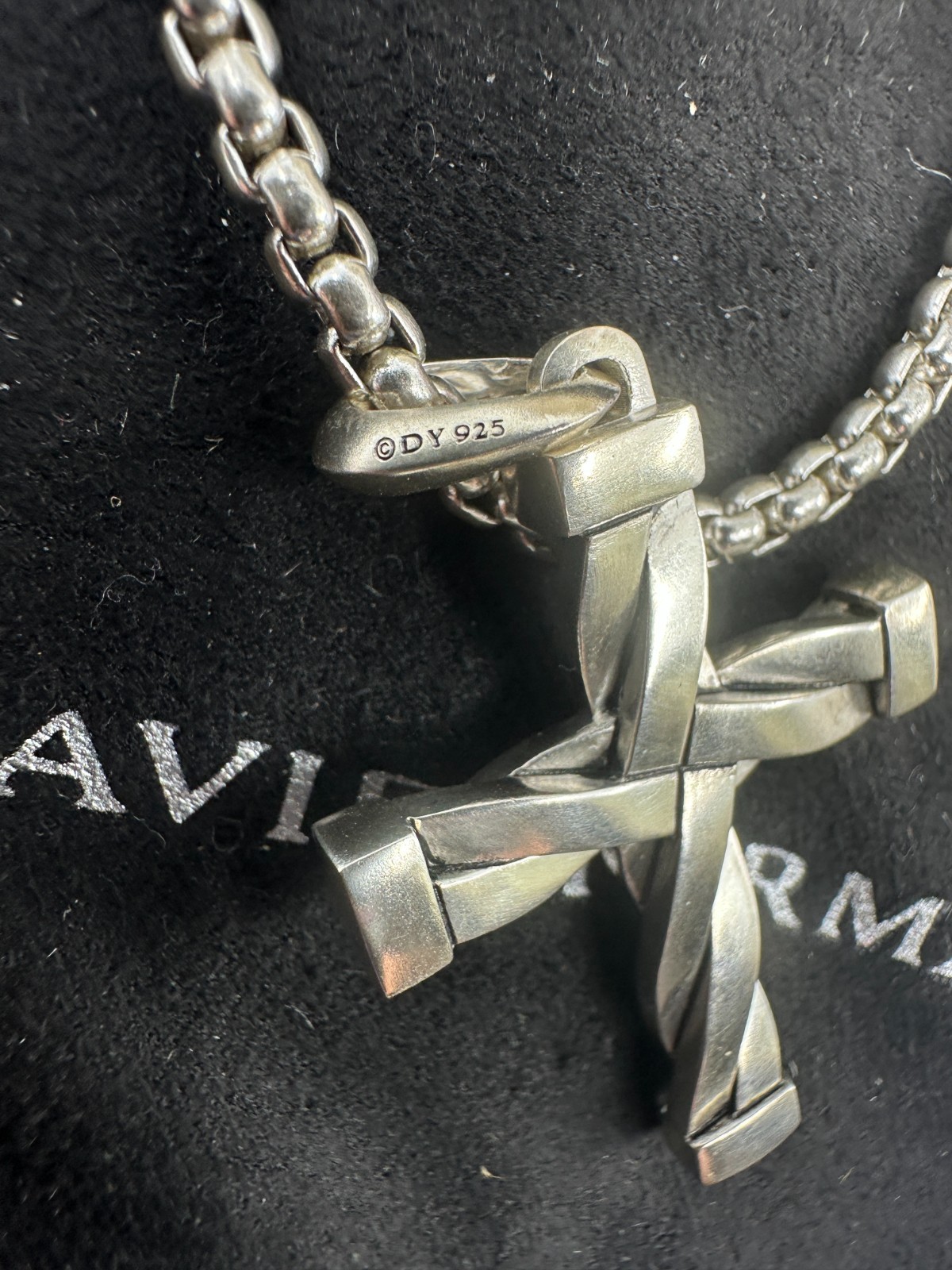 925 Silver David Yurman Cross Pendant 36mm Chain Necklace 24 in