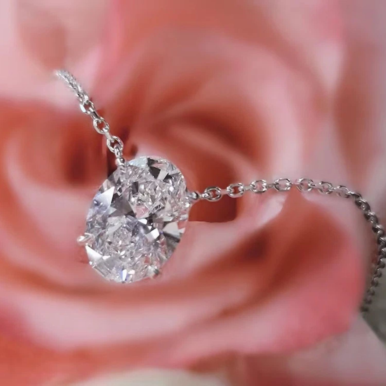 Solitaire Pendant Chain 2.00 Ct Oval Cut Lab Grown Diamond 925 Sterling Silver