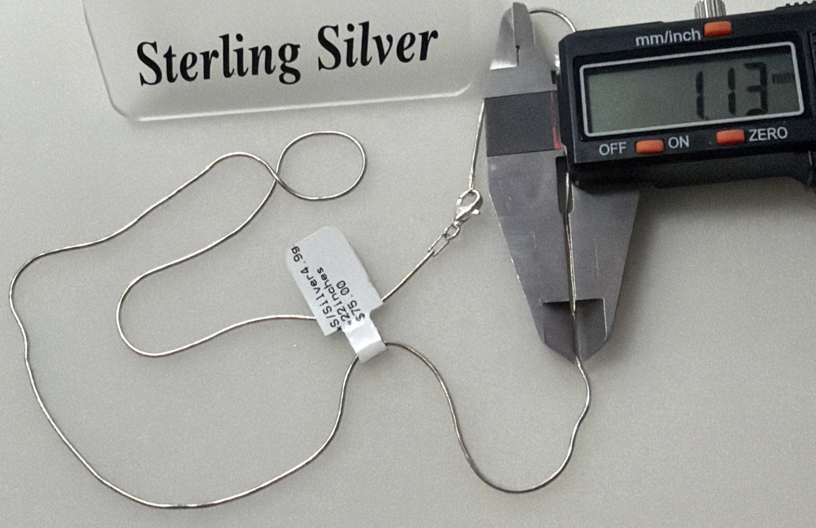 925 Sterling Silver Solid Snake Italy Chain 4.95grams 1.1mm 22” Necklace NWT