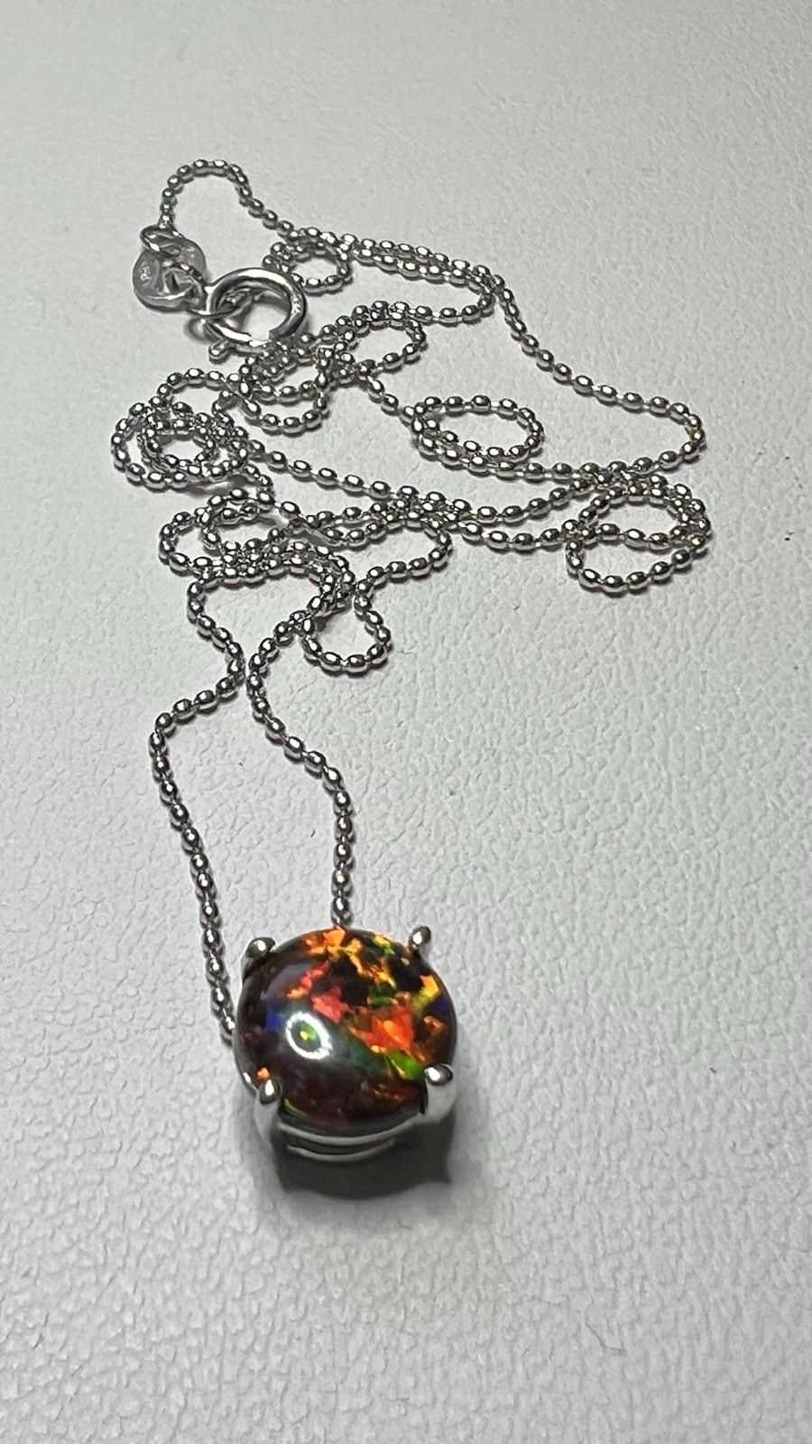 925 Sterling Silver Round Multicolor Black Opal Pendant Necklace Ball Chain 16”