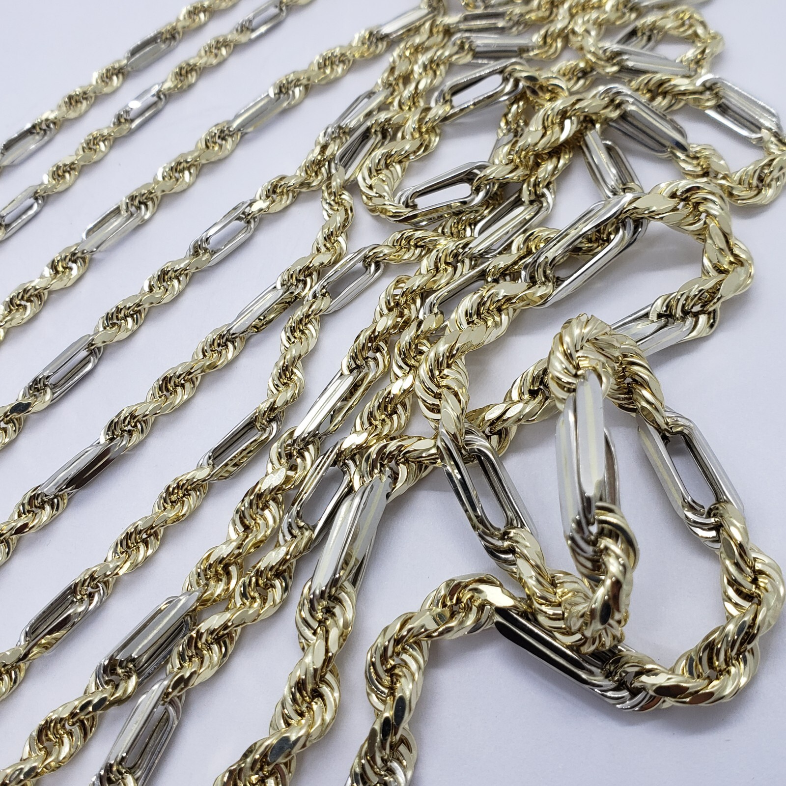 Authentic 14k Gold Two Tone Figarope Chain Necklace or bracelet 3mm-6mm 7″-30″