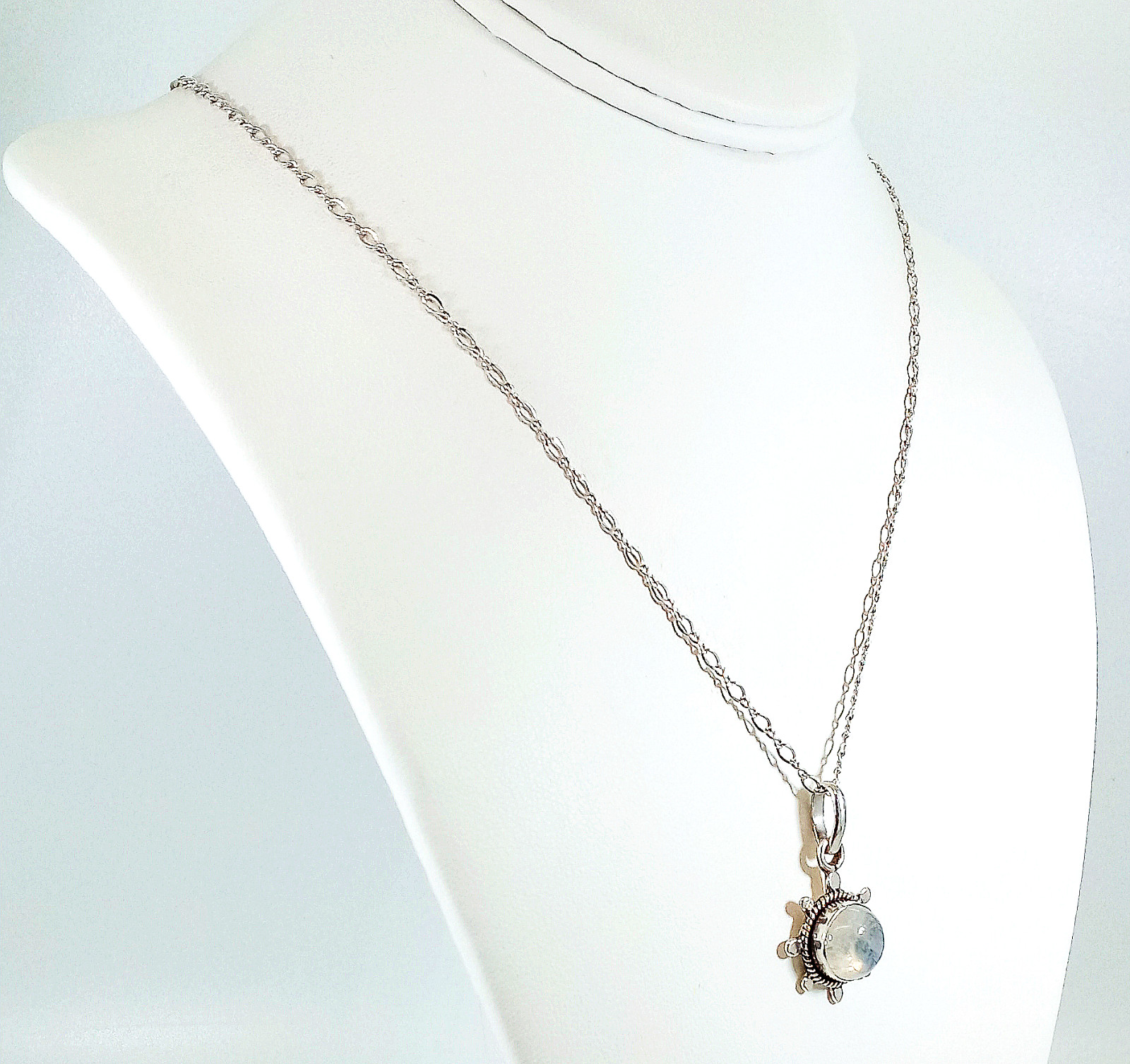 Vintage 925 Sterling Silver Flashy Rainbow Moonstone Necklace