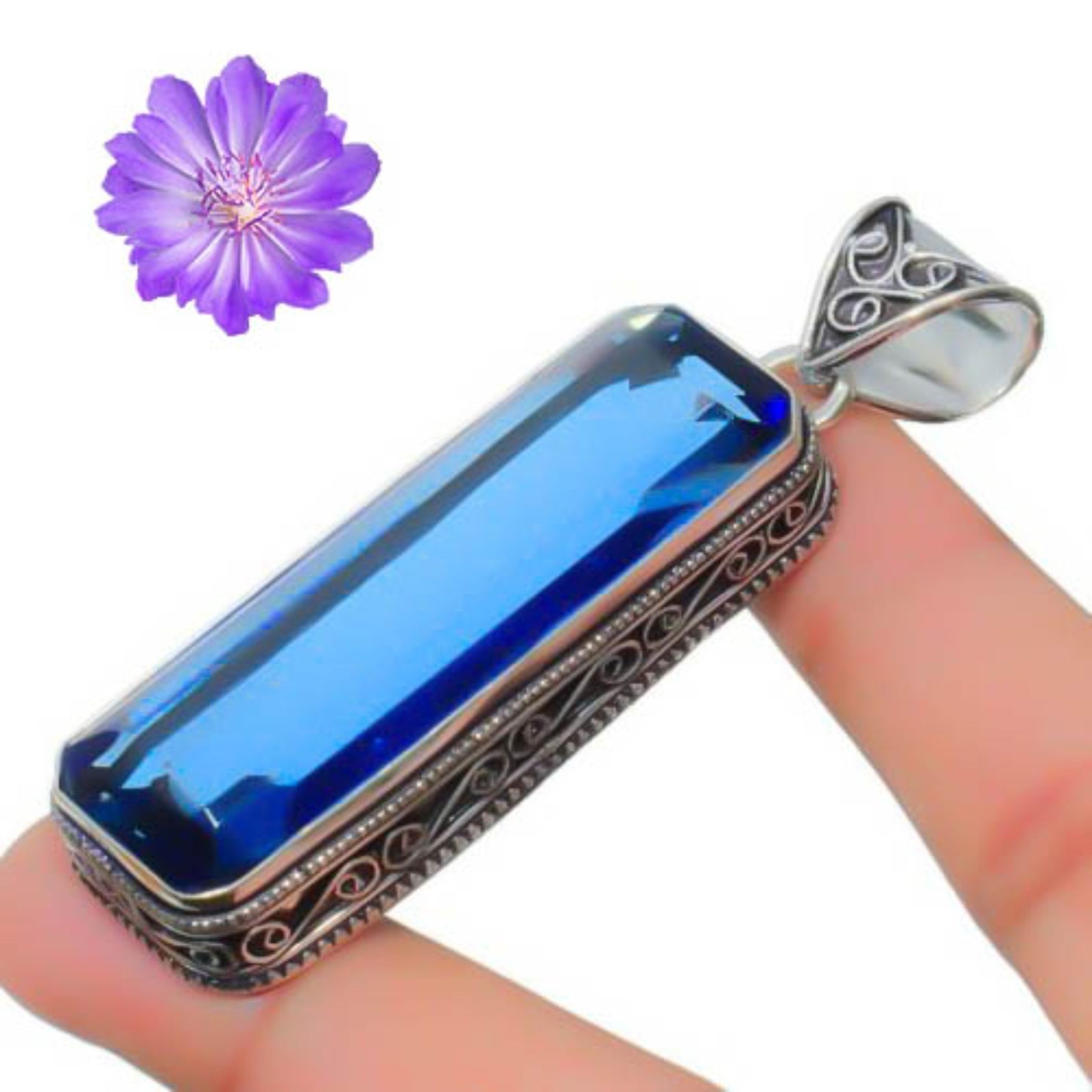 London Blue Topaz Gemstone 925 Sterling Silver Pendant Handmade Jewelry Gift