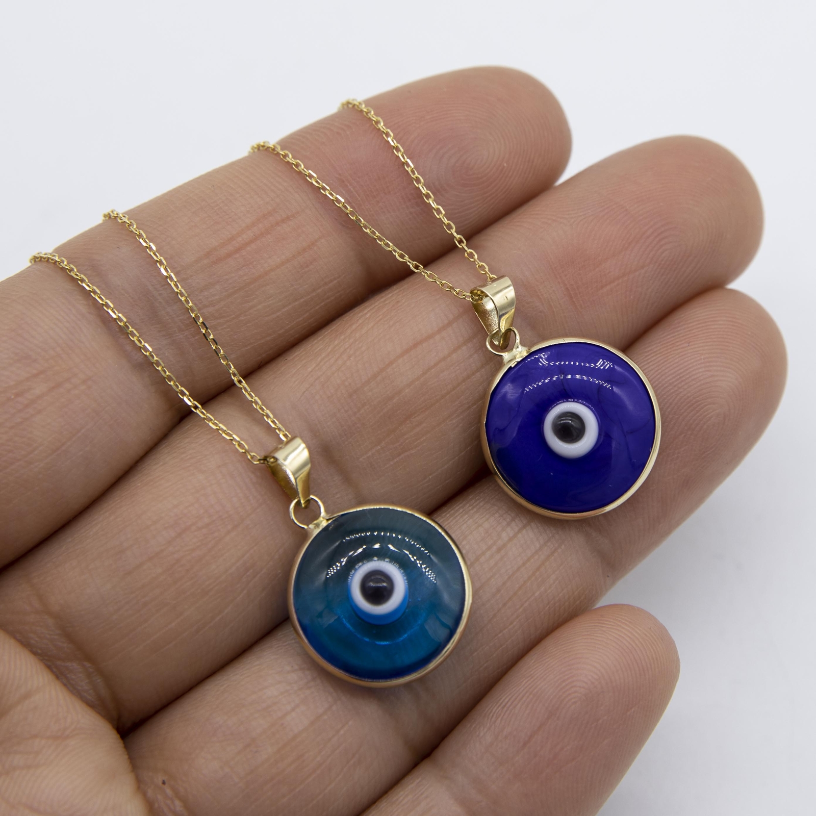 1″ Shiny Evil Eye Pendant Necklace Real 14K Yellow Gold All Sizes