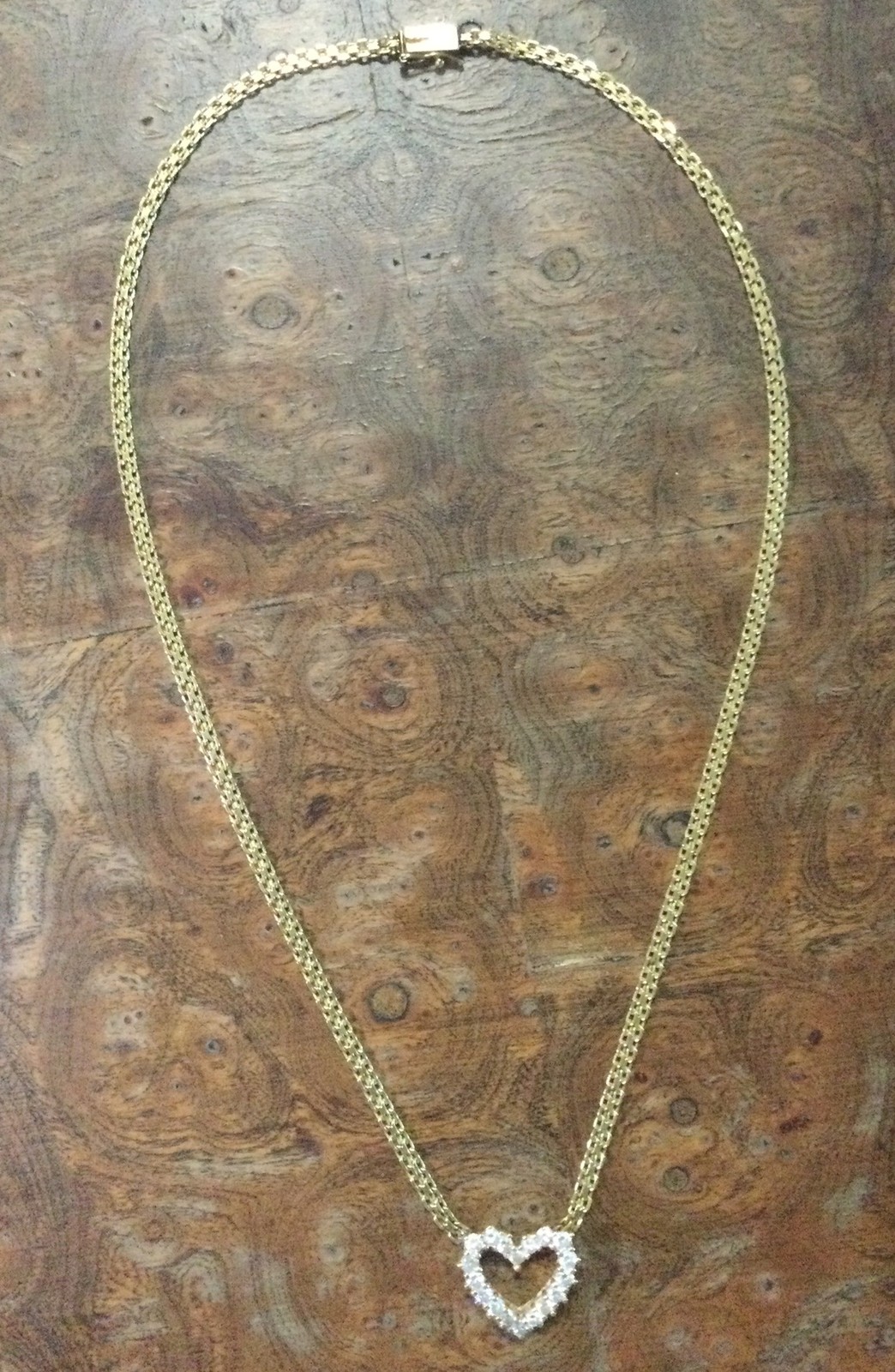 14k Yellow Gold Double Cable Style Chain Link W/ Heart & 18 Diamonds 16.5in