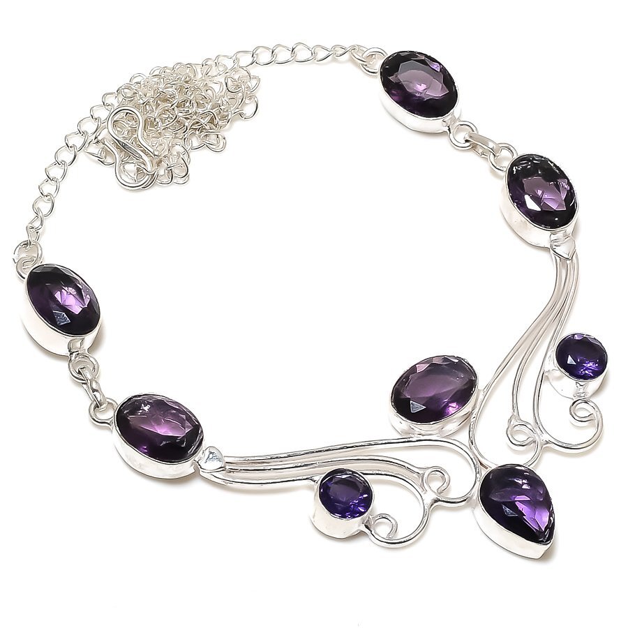 Amethyst Gemstone Handmade 925 Sterling Silver Jewelry Necklace 18″