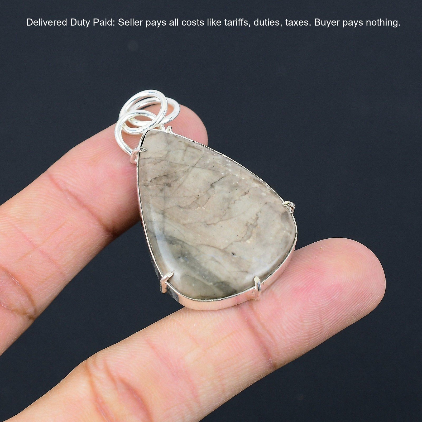 New Year Sale 925 Silver Pear Flint Stone Gemstone Wedding Boho Pendant Jewelry