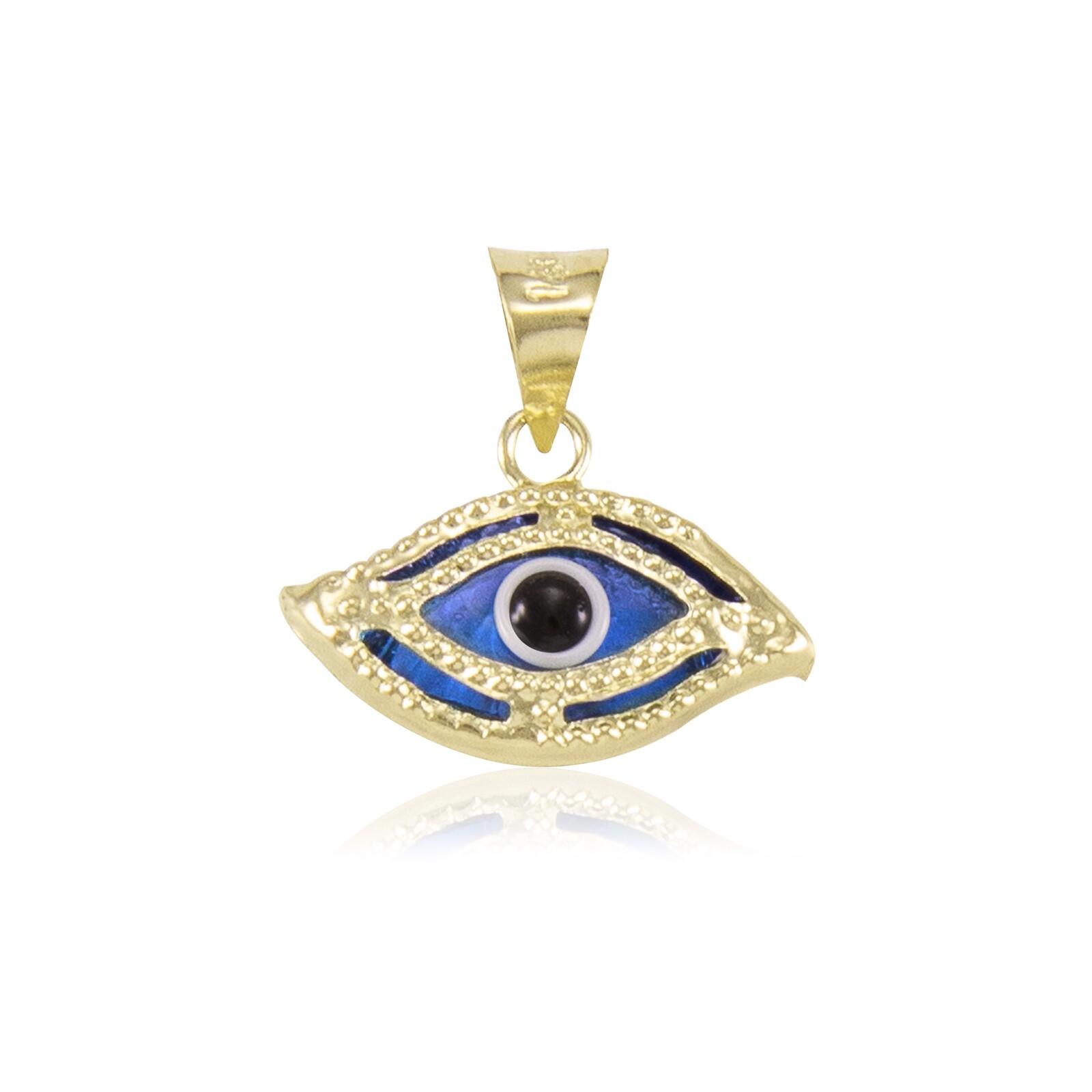 14K Solid Yellow Gold Evil Eye Pendant – Good Luck Blue Necklace Charm Women Men