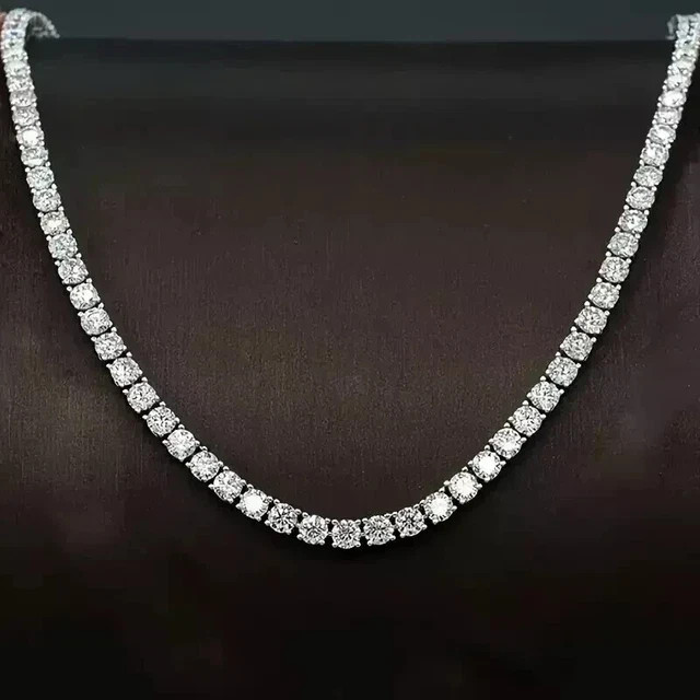 18Ct Round Cut Lab-Created Diamond Tennis Necklace 14K White Gold Plated