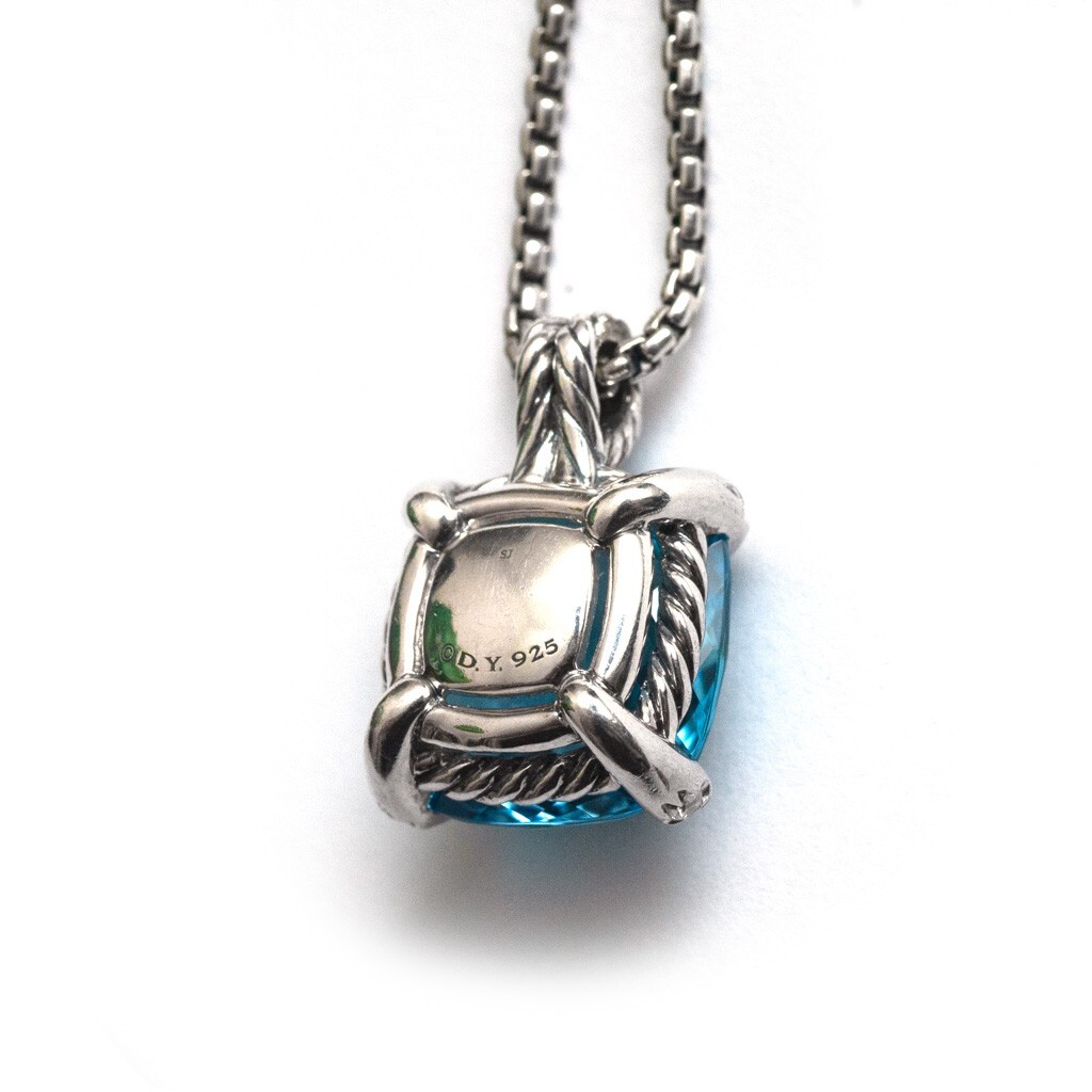 DAVID YURMAN Blue Topaz Silver Diamond 14mm Chatelaine Pendant 18″ Necklace New