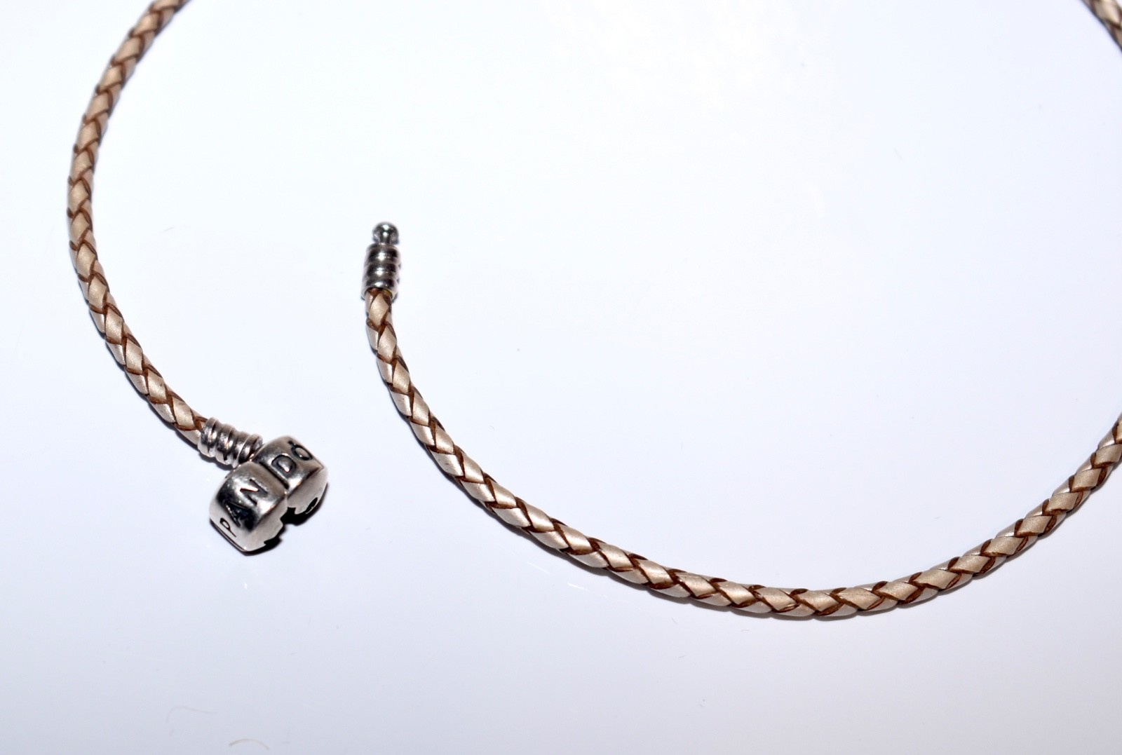 Pandora * 16″ BRAIDED LEATHER CHARM NECKLACE * Sterling Silver Barrel Clasp