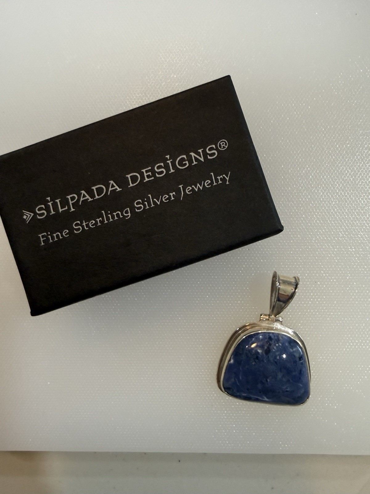 Silpada Sterling Silver 925 Blue Stone Pendant Bezel Setting Asymmetrical Shape